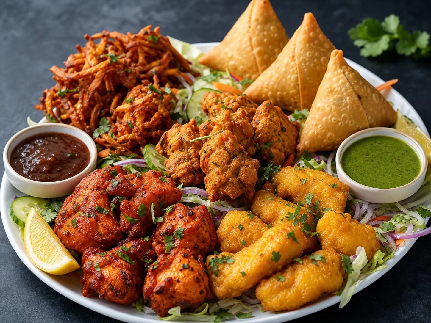 Himalaya appetisers with onion bhaji, samosa and pakora